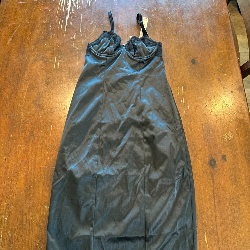 Victoria’s Secret Black Satin Lace Trim Slip Dress XS Lingerie Nightgown